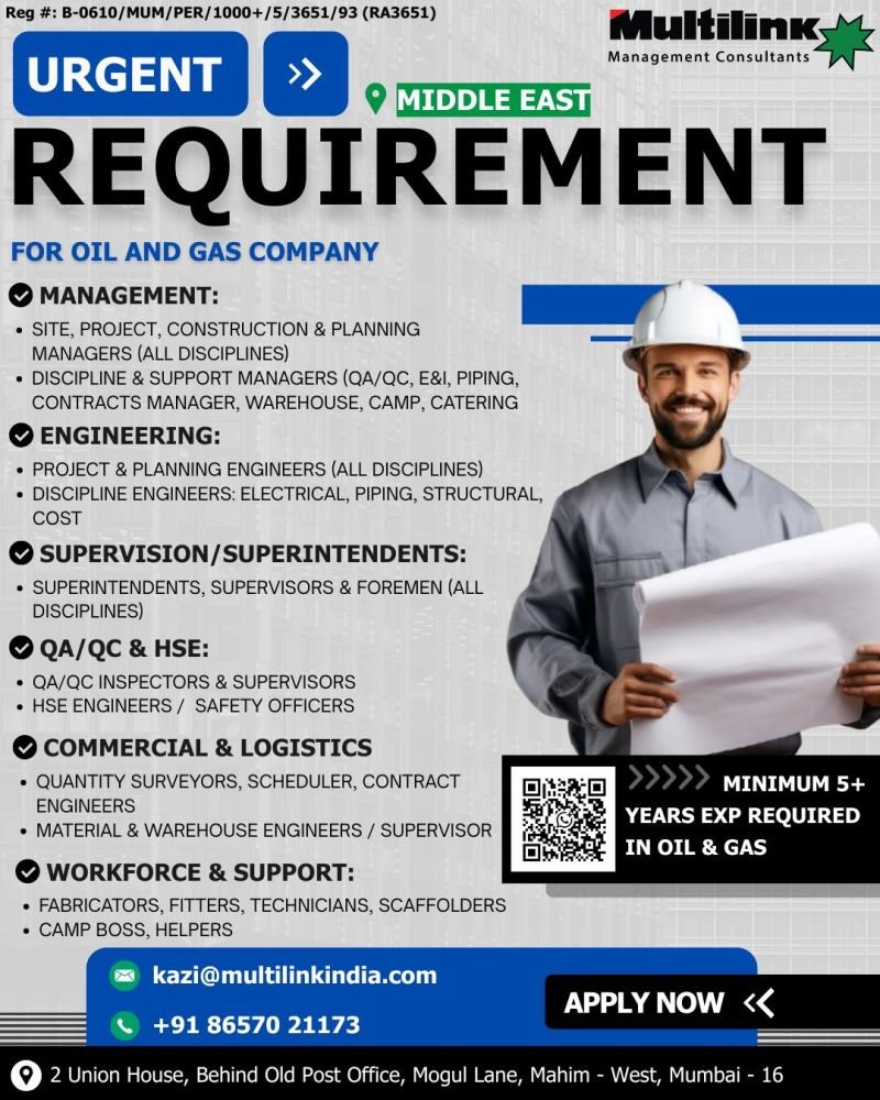 Middle East Oil & Gas Jobs 2026 – Urgent Hiring Across Multiple Roles | Apply Now
