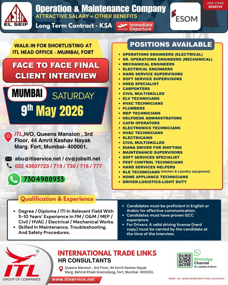 Saudi Arabia Jobs 2026 – Operation & Maintenance Company Hiring