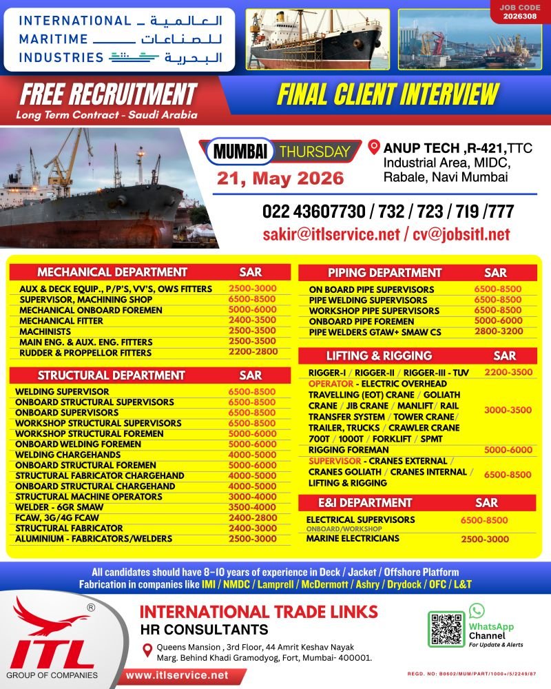 Saudi Arabia Marine Jobs 2026 – Free Recruitment for Shipyard & Offshore Projects 