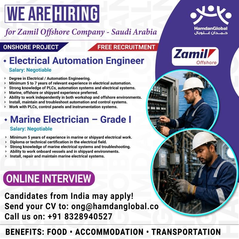 hiring for Zamil Offshore Company - Saudi Arabia