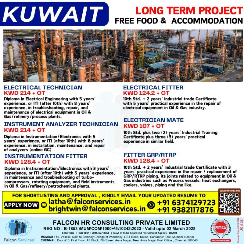 Kuwait Hiring – Long Term Oil & Gas Project with Free Food & Accommodation.