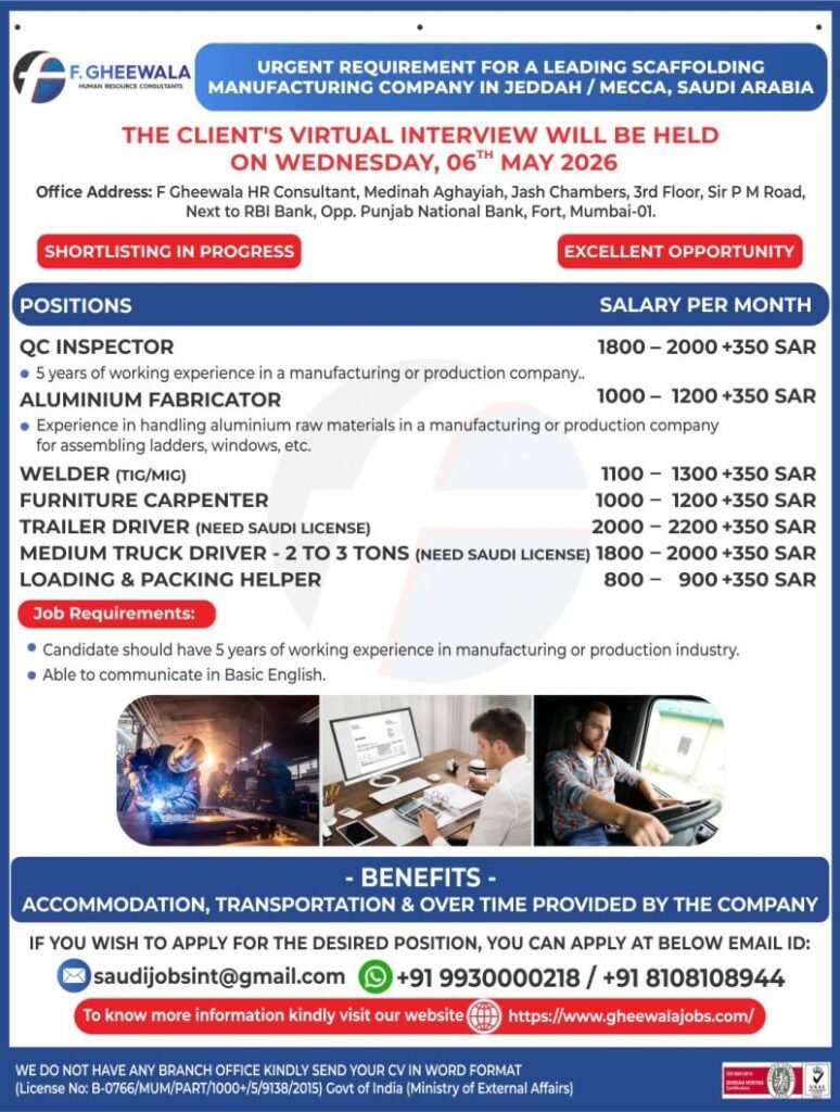 Job Opportunities For Saudi Arabia - Scaffolding manufacturing company