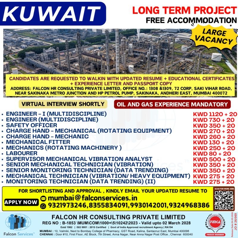 Kuwait Hiring – Large Vacancy for Long Term Oil & Gas Project
