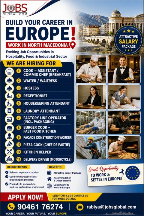 Europe Jobs 2026: Hospitality & Industrial Jobs in North Macedonia | Apply Now