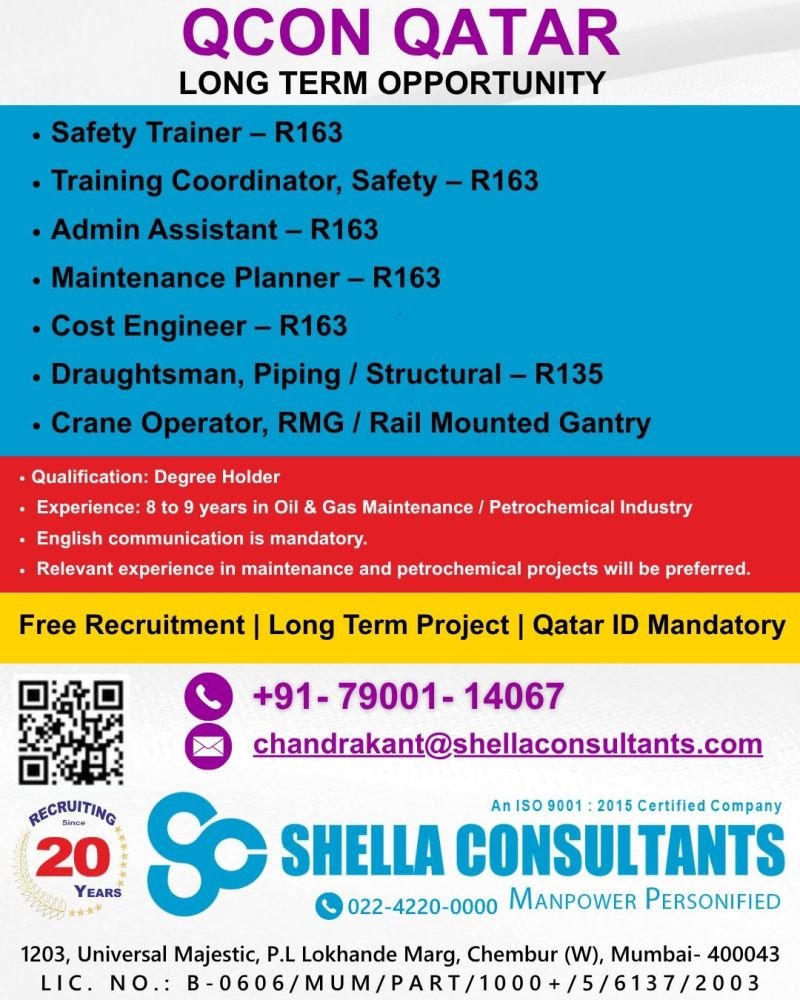 QCON Qatar Jobs 2026 – Long Term Oil & Gas Project Opportunities