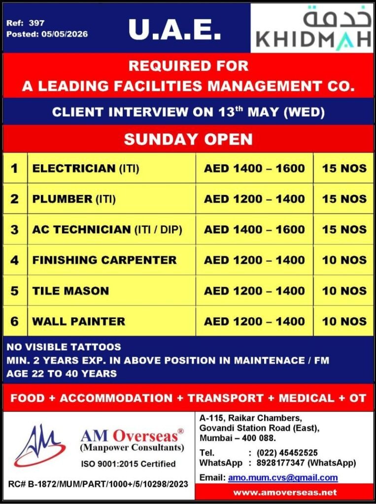 UAE KHIDMAH Facilities Management Jobs 2026 – Hiring Urgently