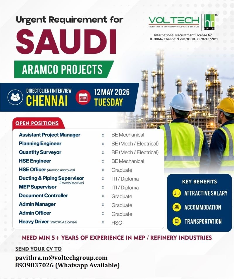 Saudi Arabia : hiring for long-term projects in Saudi Arabia (Aramco Projects) 
