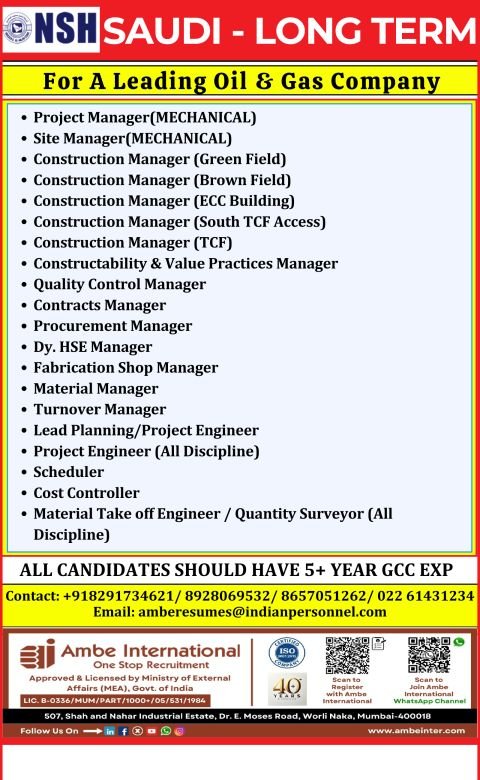 Saudi Arabia – Long Term (NSH Project) - Apply Now