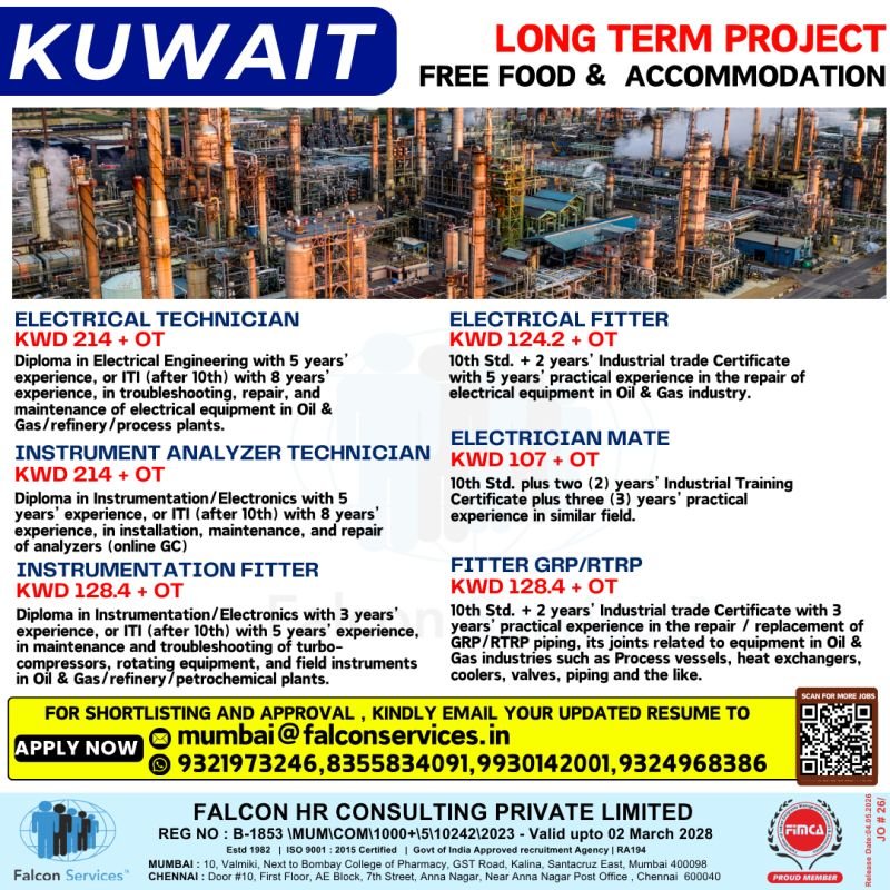 Kuwait Hiring – Long Term Oil & Gas Project with Free Food & Accommodation.