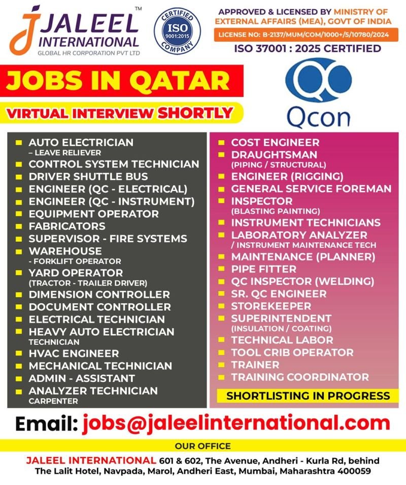 Jobs in Qatar 2026 – Urgent Hiring for Multiple Positions | Virtual Interview Shortly