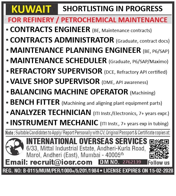 Kuwait Refinery & Petrochemical Maintenance Jobs 2026 – Engineers, Supervisors & Technicians Hiring
