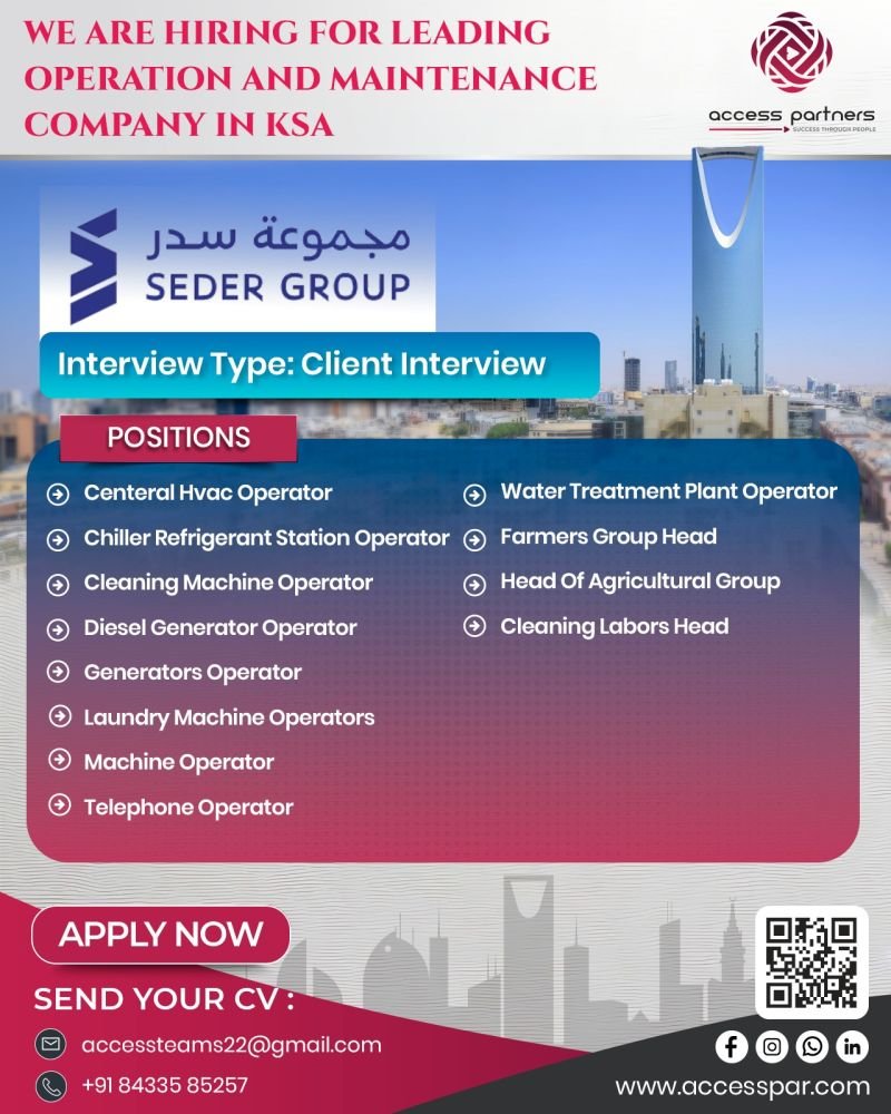 Saudi Arabia : Urgent Hiring For SEDER Group