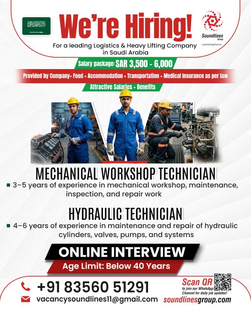 Hiring For a leading Logistics & Heavy Lifting Company in Saudi Arabia