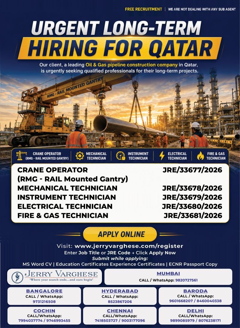 Qatar : Urgent Long-Term Hiring For Oil Gas Project
