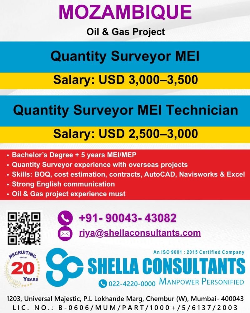 Mozambique Oil & Gas Jobs 2026 – Quantity Surveyor MEI & MEI Technician Hiring