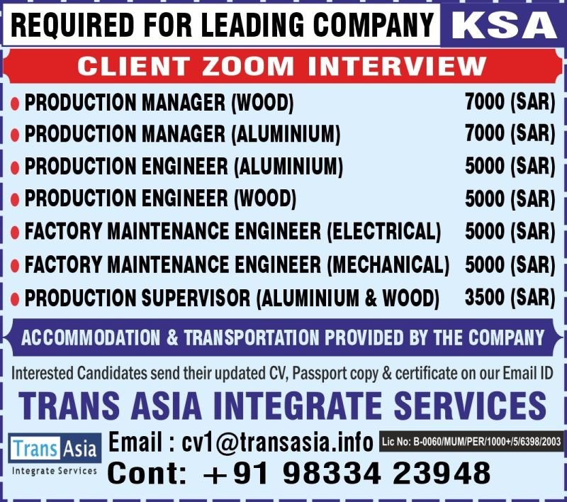 Saudi Arabia Factory Jobs 2026 – Production Managers, Engineers & Supervisors Hiring
