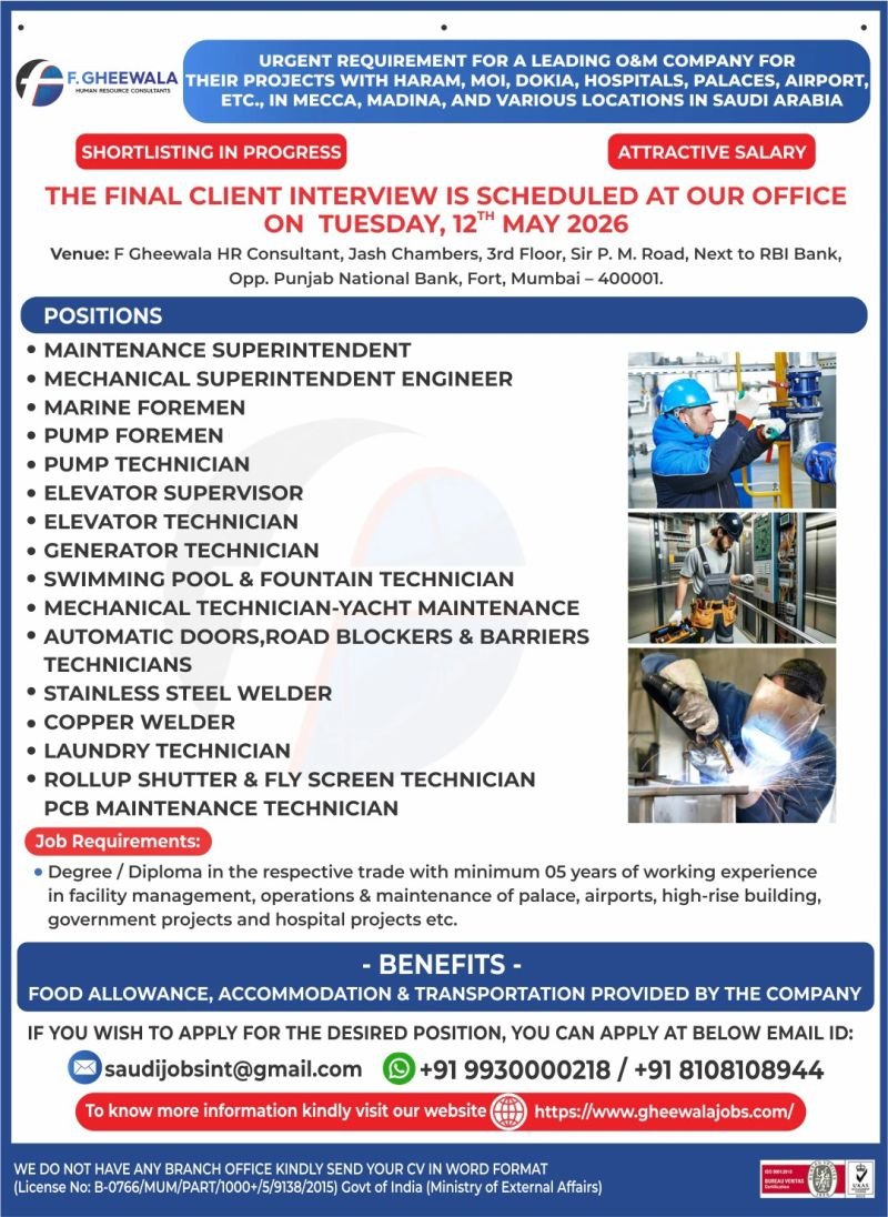 Multiple Job Openings for O&M Company in Saudi Arabia