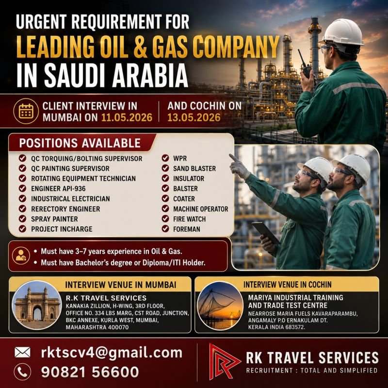 Saudi Arabia : Hiring For Oil & Gas Company