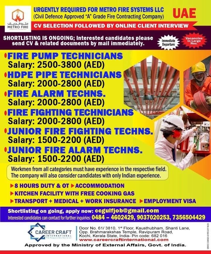 UAE Fire System Jobs 2026 | Urgent Hiring for Metro Fire Systems LLC