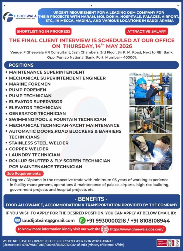 Multiple Job Openings for O&M Company in Saudi Arabia