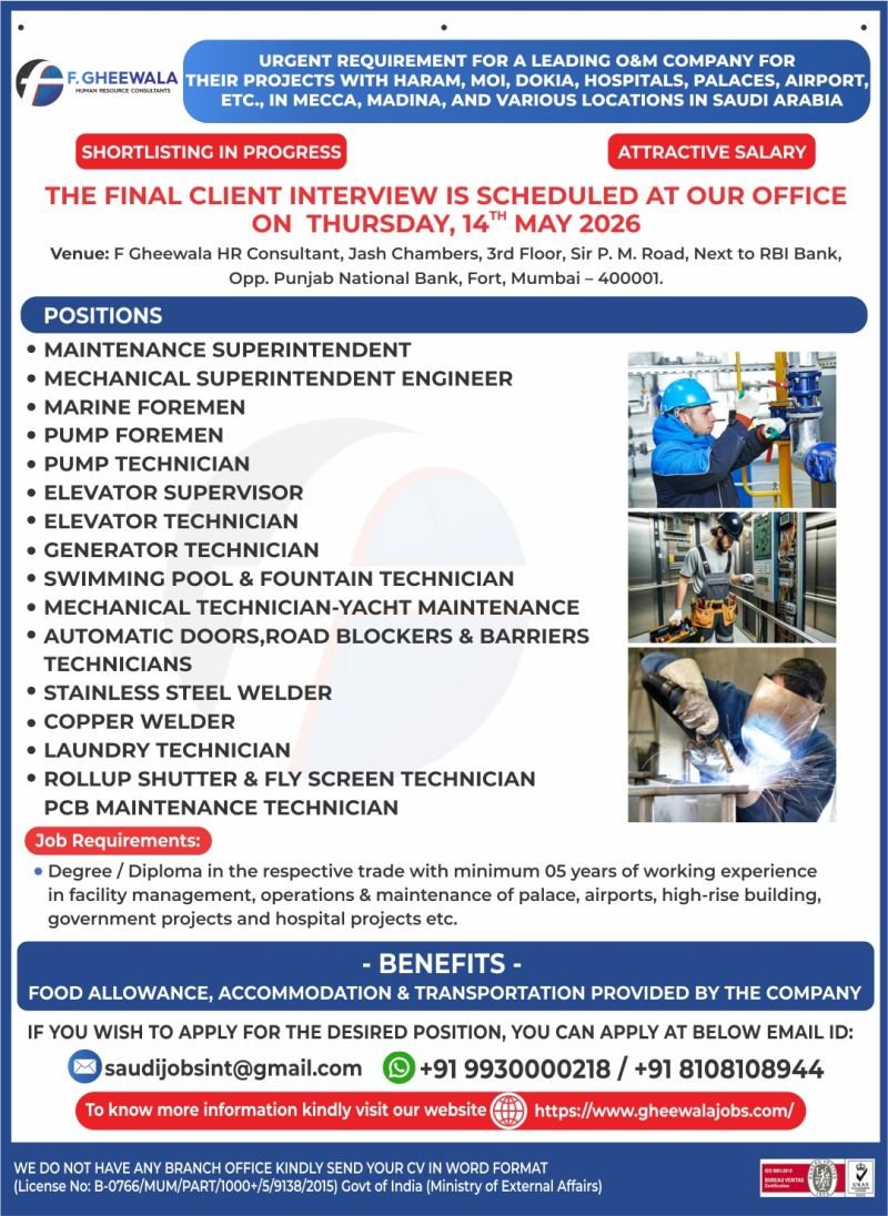Multiple Job Openings for O&M Company in Saudi Arabia