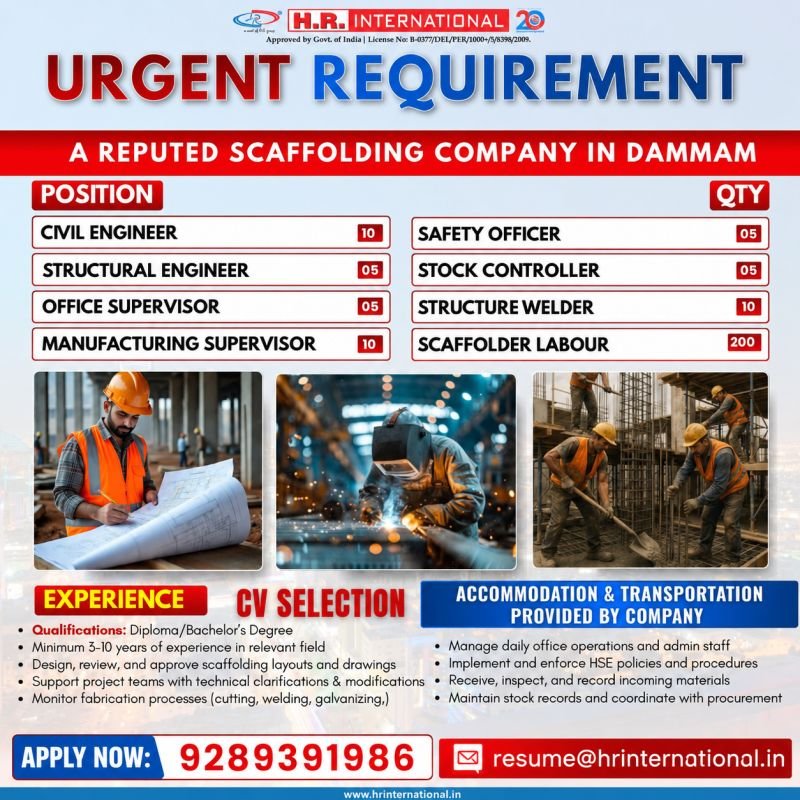 Saudi Arabia Jobs 2026 | Urgent recruitment for a reputed scaffolding company