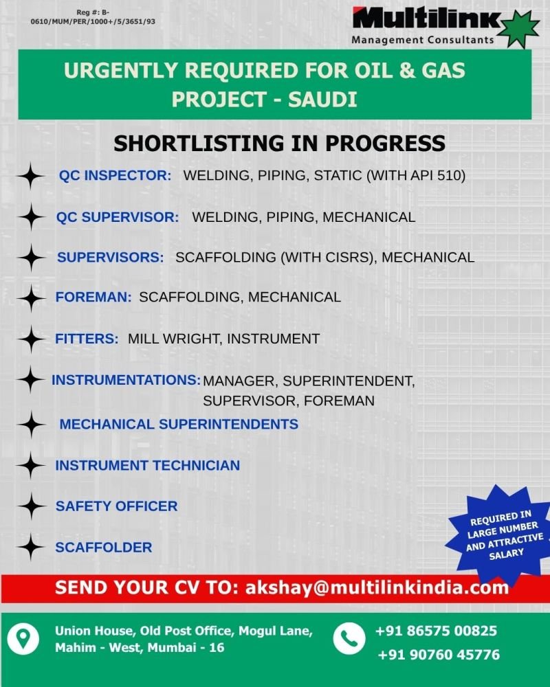 Saudi Arabia Jobs 2026 | Urgent recruitment for a major Oil & Gas Project