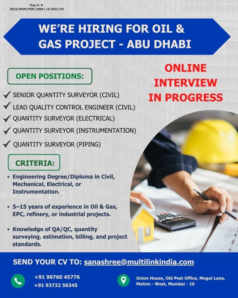 Abu Dhabi Oil and Gas Jobs 2026 – Hiring Quantity Surveyors and QA/QC Engineers