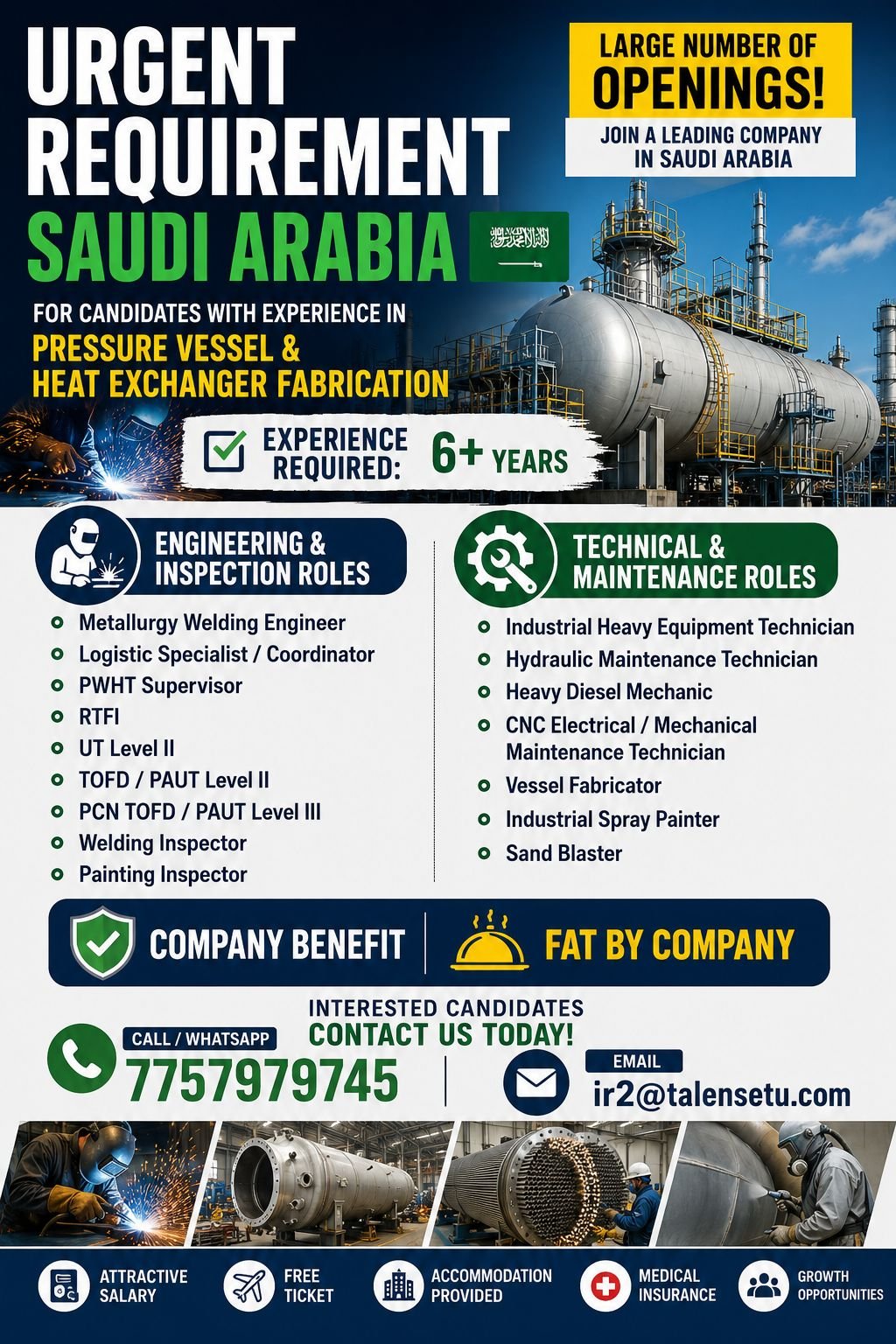 Saudi Arabia Jobs 2026 for Pressure Vessel and Heat Exchanger Fabrication Industry