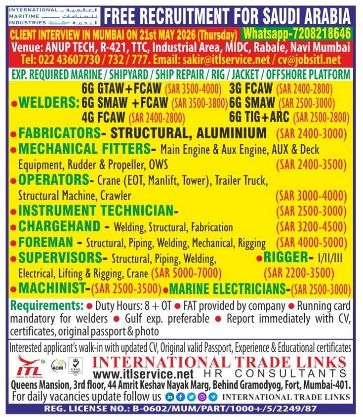 Saudi Arabia Marine and Offshore Jobs 2026 – Free Recruitment 