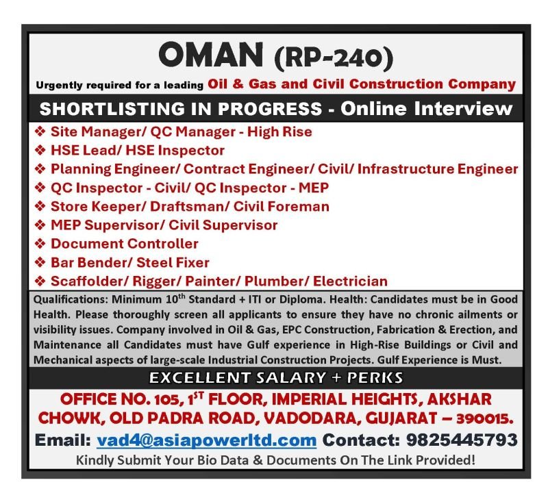 Oman Oil and Gas Jobs 2026 – Hiring Engineers, Supervisors, QC Inspectors, Scaffolders and Civil Construction Staff