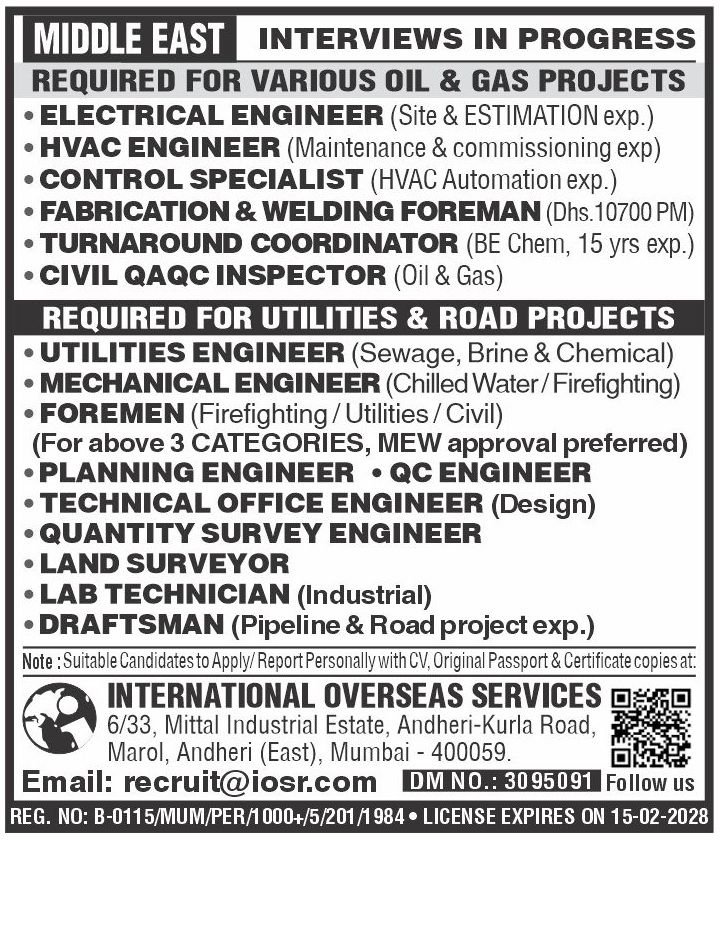 UAE / KUWAIT : Job Opportunities In Oil & Gas And Infrastructure (U/g Utilities & Roads) Projects