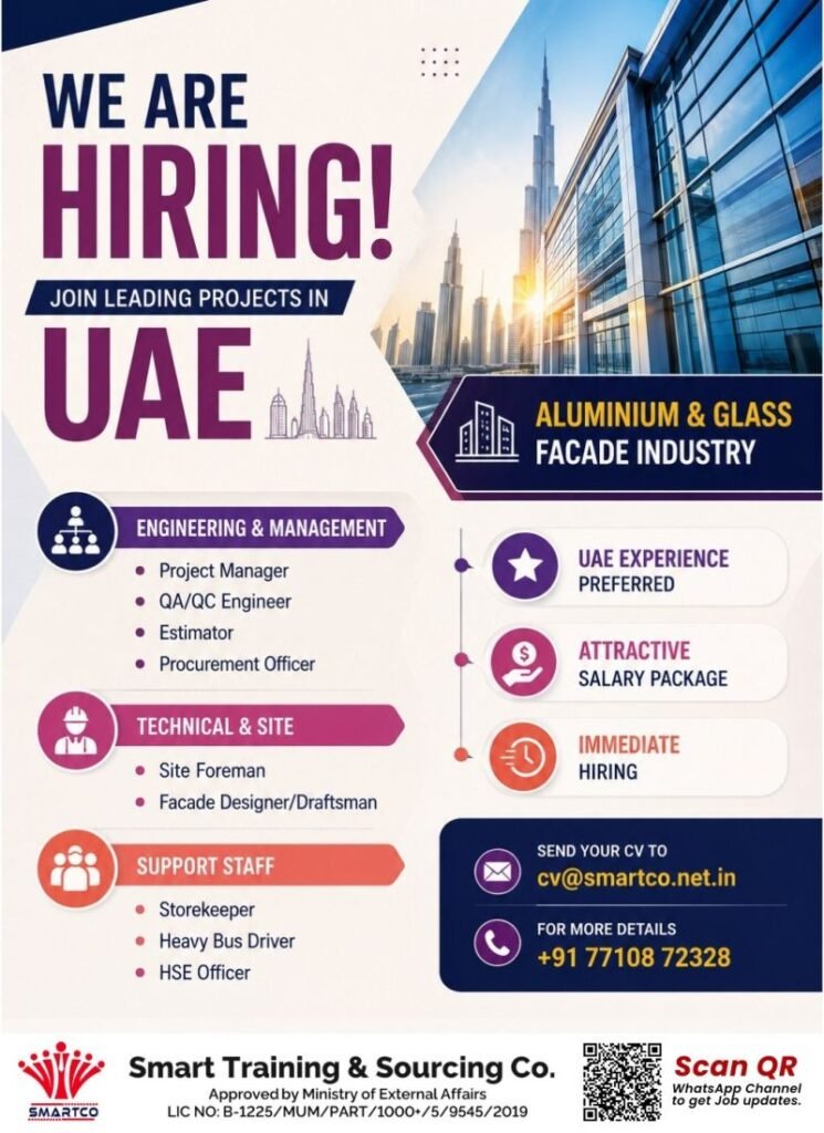 UAE Jobs 2025: Hiring for Aluminium & Glass Facade Industry 