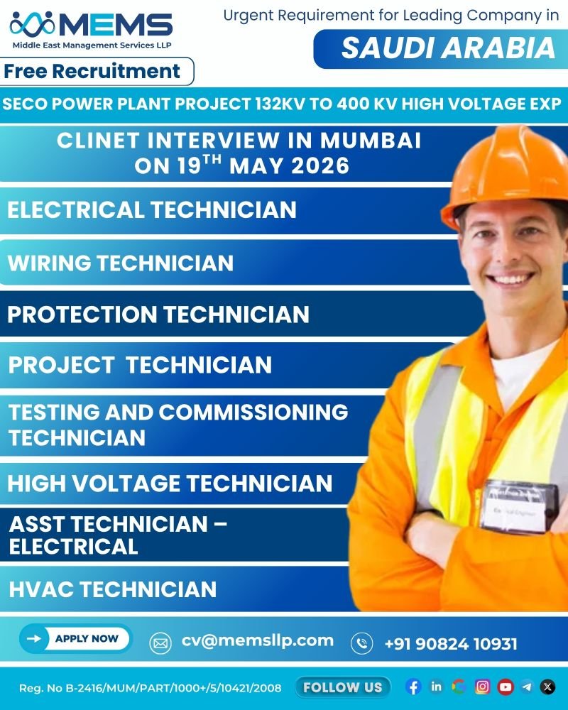Urgent Hiring for Saudi Arabia – SECO Power Plant Project 