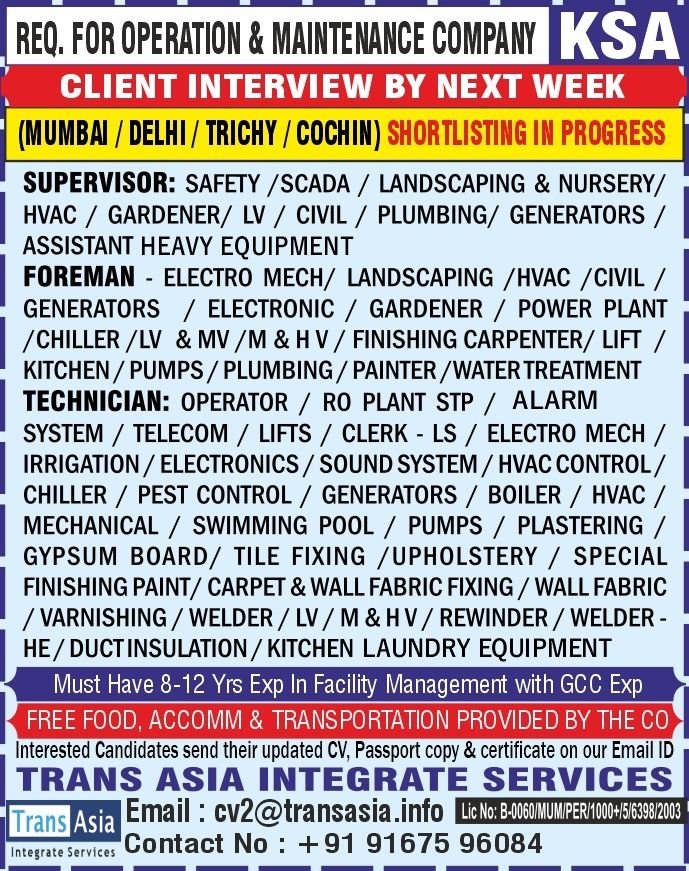 Saudi Arabia Operation & Maintenance Jobs 2026 – Apply Today