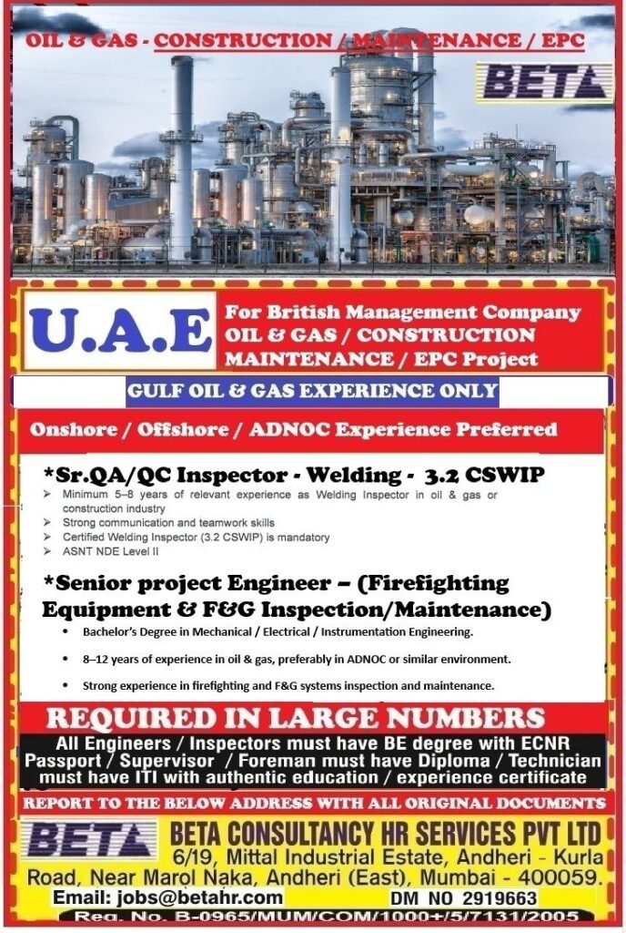UAE - Urgent Hiring British Management Company