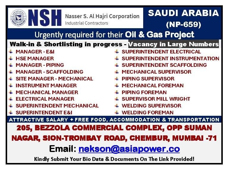 Saudi Arabia Oil and Gas Jobs 2026 – NSH Hiring Managers, Supervisors and Foremen