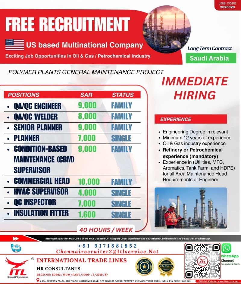 Saudi Arabia Jobs 2026 – Free Recruitment for A US-based multinational company