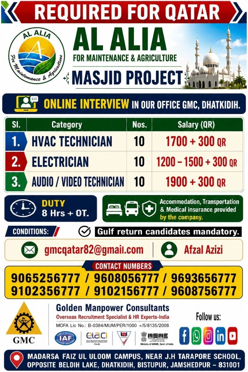 Hiring For AL ALIA CO. QATAR