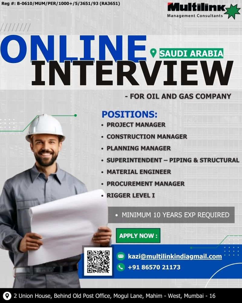 Saudi Arabia Oil and Gas Jobs 2026 – Online Interview for Project Managers, Engineers & Riggers