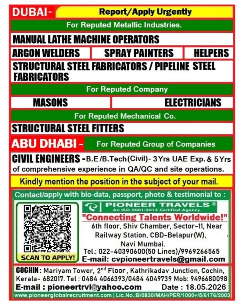 Hiring For Dubai & Abudhabi
