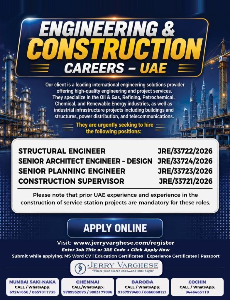 Urgent Hiring for Engineering Construction company in UAE
