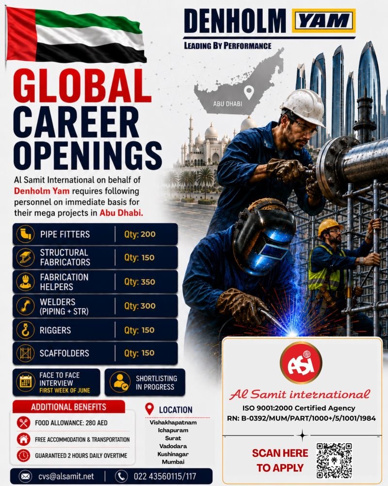 UAE : Hiring For Denholm Yam for mega projects in Abu Dhabi