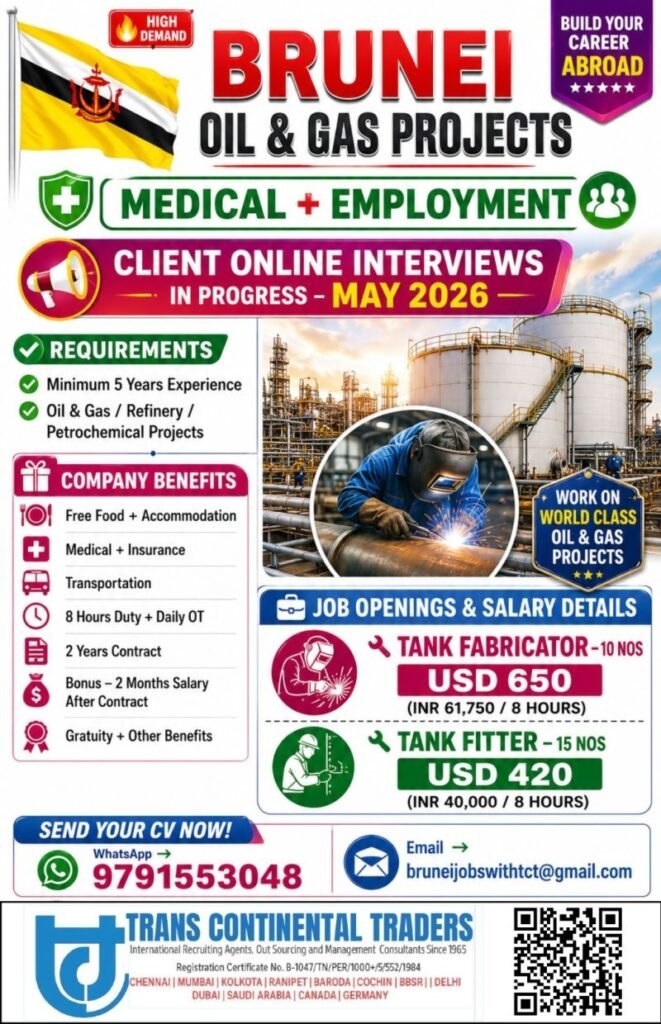 Urgent Hiring For Brunei – Oil & Gas Projects 