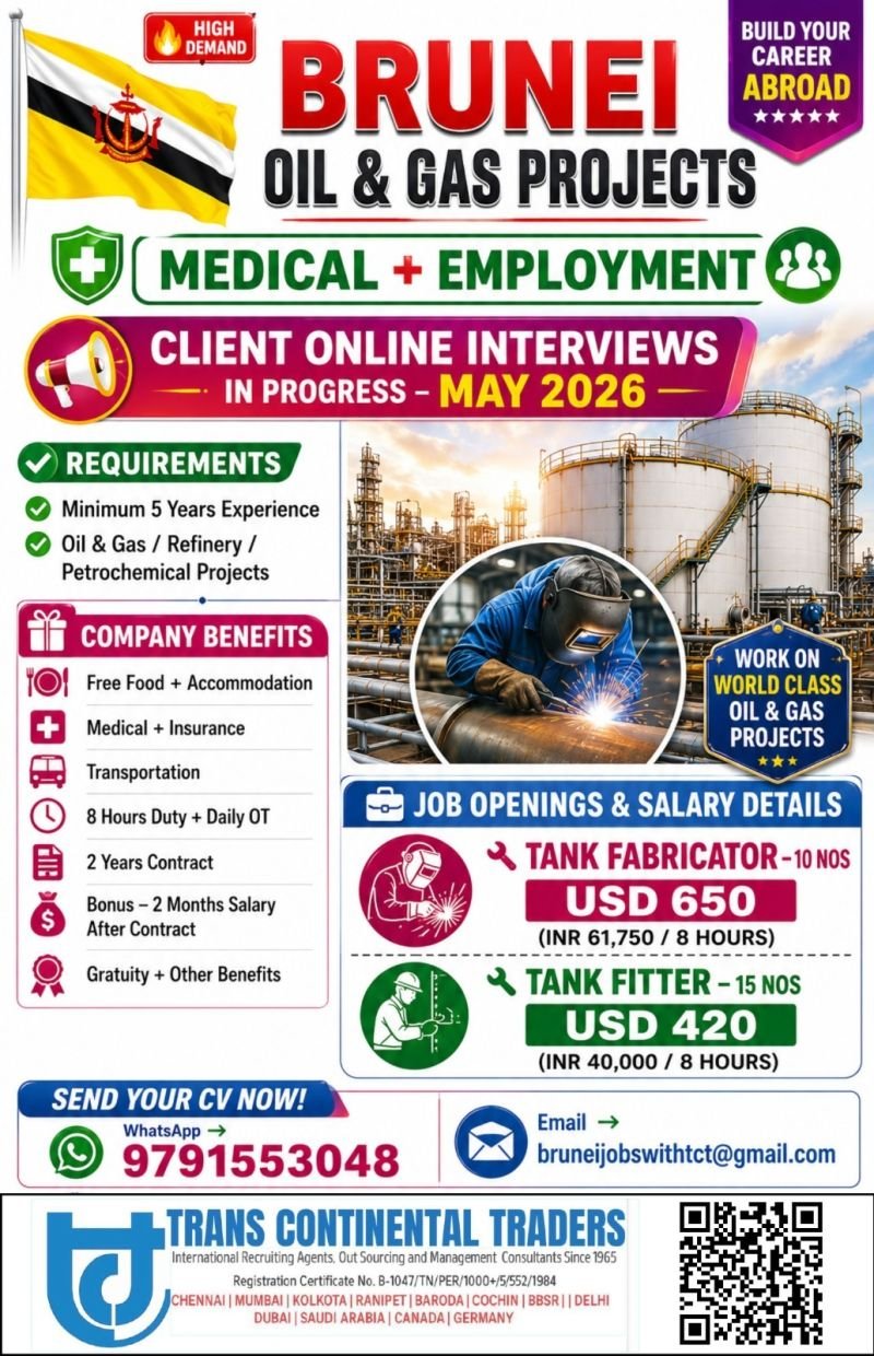 Urgent Hiring For Brunei – Oil & Gas Projects 