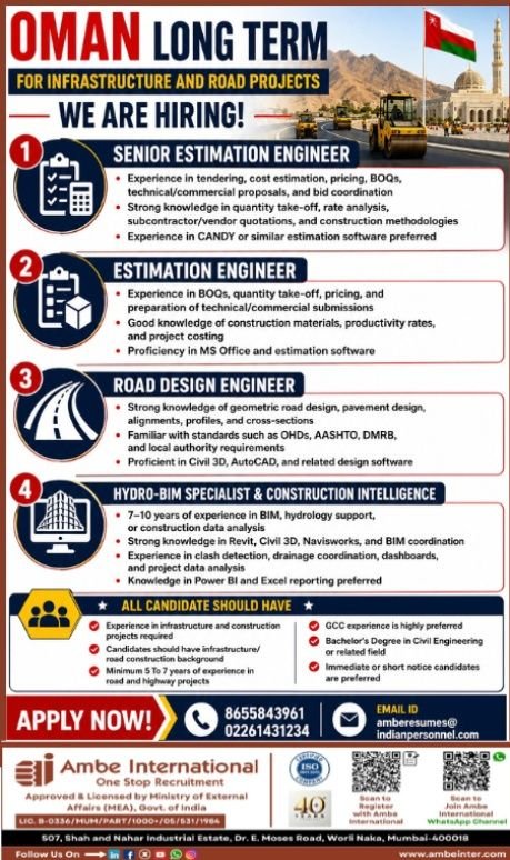 Jobs in Oman - Hiring For long-term Infrastructure & Road Projects