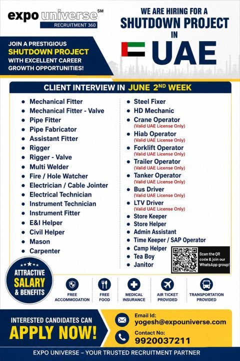 Hiring For UAE Shutdown Project - Apply Now