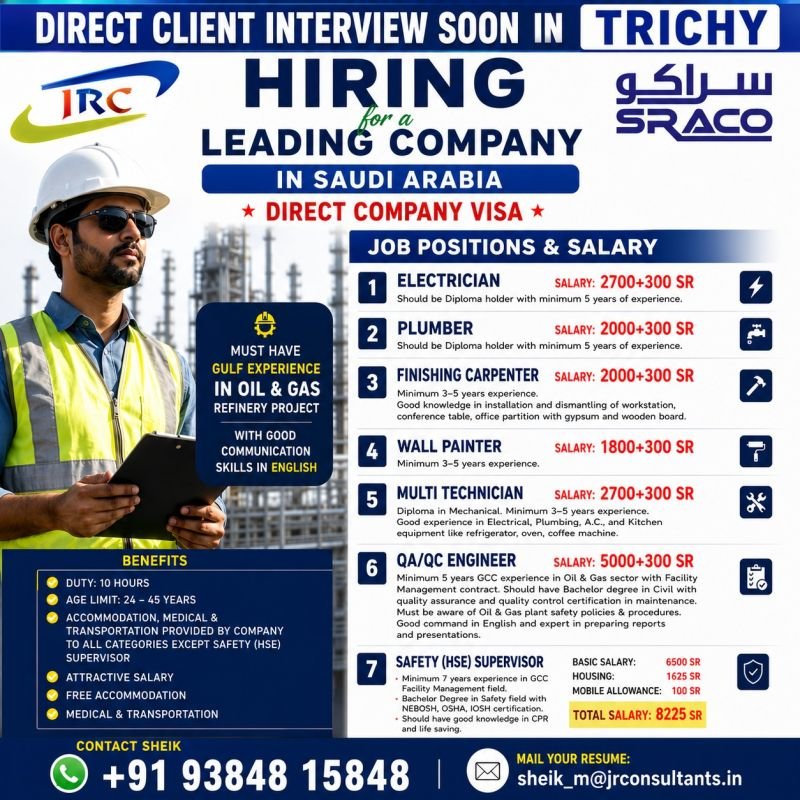 Hiring For SRACO Jobs in Saudi Arabia