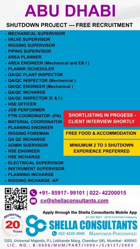 UAE Abu Dhabi Shutdown Project Jobs 2025 – Free Recruitment for Oil & Gas Professionals