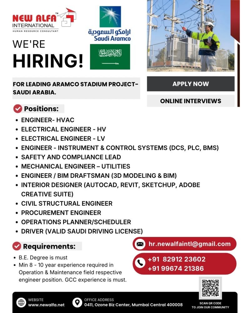 Saudi Aramco Stadium Project Jobs 2025 – Hiring Engineers and Technical Professionals for Saudi Arabia